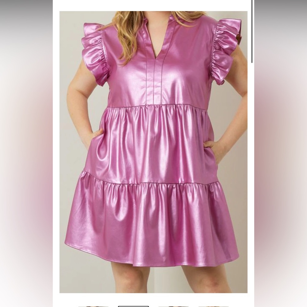 entro Metallic Rose Ruffle-Sleeve Tiered Mini Dress - Picture 2 of 10